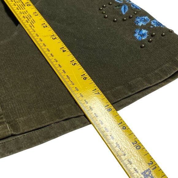 Nine & Co. Olive Corduroy Embroidered Floral A-Line Mini Skirt With Studs Y2K - Picture 14 of 14